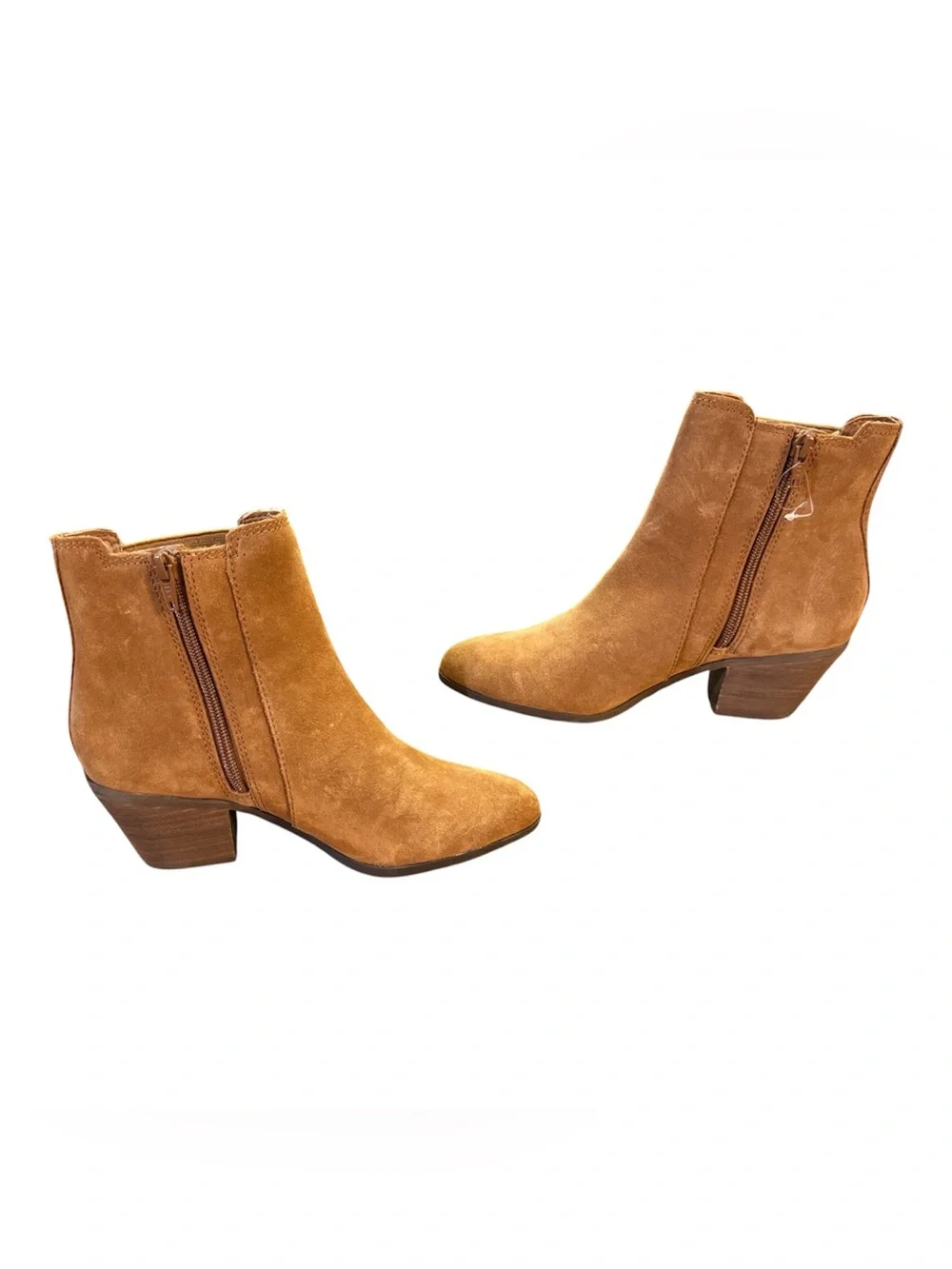 Frye Sandra Suede Chelsea Ankle Boots Cognac Brown Stacked Block Heel Size 6.5